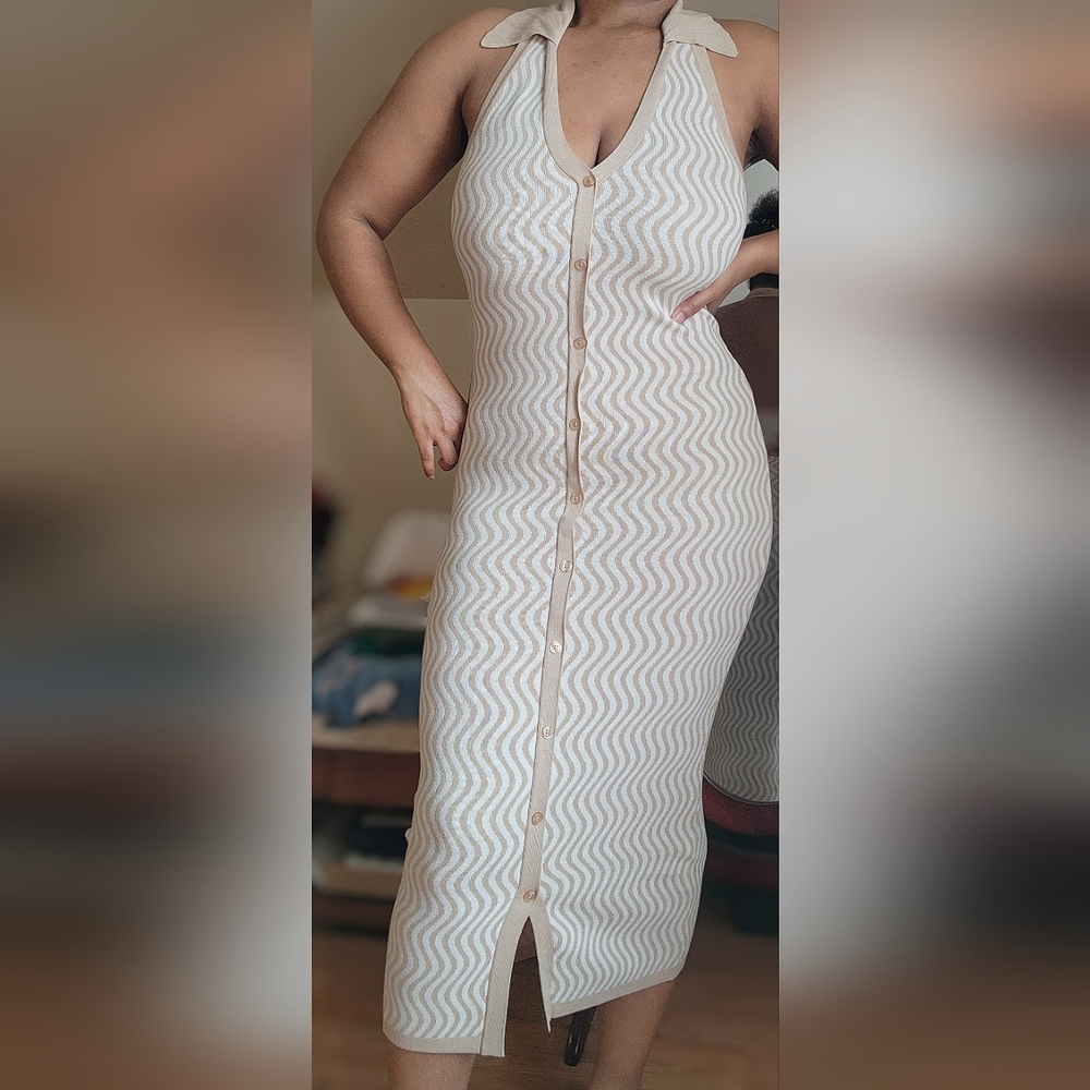 NA-KD Elegant Beige Halter Neck Dress size Medium